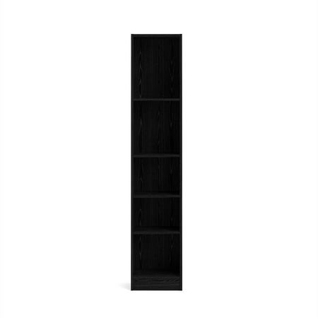 Black Wood Grain Basic Tall Narrow 5 Shelf Bookcase 